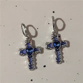 Lunivop Kpop Goth Punk Vintage Aesthetic Heart Zircon Cross Pendant Earring For Women Men Y2K Cool Grunge Charms EMO Jewelry Accessories