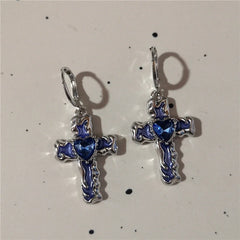 Lunivop Kpop Goth Punk Vintage Aesthetic Heart Zircon Cross Pendant Earring For Women Men Y2K Cool Grunge Charms EMO Jewelry Accessories