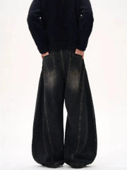 Lunivop Vintage Washed Black Women's Jeans Wide Leg American Style High Waist Baggy Denim Pants Casual Straight Trousers New