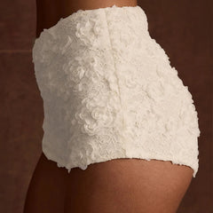 Lunivop Leisure New Style Fashion Pure White 3D Flower Decorative Elastic Waist Stretchable Package Hip Shorts Hottie Club Clothing