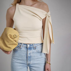 Lunivop Solid Knotted Sleeveless Asymmetrical Casual Summer Crop Top Tshirt Manufacturer 2024 Fashion Streetwear Clolthes