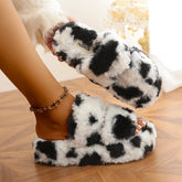 Lunivop Women Platform Fluffy Slippers Autumn Winter House Shoes Warm Faux Fur Thick Sole Open Toe Girls Home Floor Street Cotton Slides