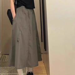Lunivop Vintage Midi Skirt for Women Gothic High Waist Fashion Umbrella Skirt Retro Loose Solid A-line Ruffle Skirts Streetwear