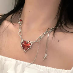 Lunivop New Red Heart Patchwork Star Tassel Necklaces Women Premium Sense Sweet Cool Y2K Luxury Hundred Necklace Party Jewelry Gifts