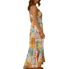 Lunivop Spring and Summer New Fashionable Ankle-Length Suspender Printed Dress INS Loose Vacation Casual Elastic Band A-Line Dress