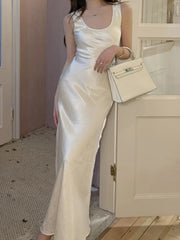 Lunivop New Satin Solid Elegant Chic Mermaid Dresses Spring SummerSleeveless Bodycon Slim Wasit Evening Wedding Party Woman Dress