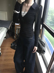 Lunivop American Retro Fake Two Pieces Tops Long Sleeve Skinny Y2k Japanese T-shirt Women Autumn 2000s Grunge Tops Tee E-girls