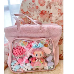 Lunivop Japanese Transparent Pink Ita Bag Purse Women Harajuku Aesthetic Plush Handbag Female Large Capacity Tote Bag 2025 New