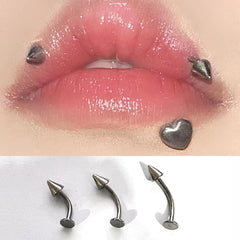 Lunivop 1pc Curved Rod Lip Stud Simple Labret Piercing Simple Daily Wear Stainless Steel Pointed Cone Ear Bone Cartilage Jewelry Gifts