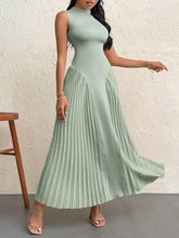 Lunivop Elegant Pleated Slim A-Line Sleeveless High Neck Maxi Dress
