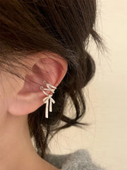 Lunivop Korean Fashion White Ribbon Bow Exquisite Copper Earrings for Women Simple Elegant Ear Clip Party Jewelry Wedding Gifts