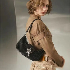 Lunivop Vintage Black Y2k Handbag Women Hot Girls Fashion Star Zipper Casual Underarm Bag Ladies Retro Hobos Bag Purse Chic