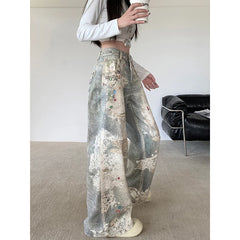 Lunivop Y2K Wide Leg Grunge Street Washed Denim Trouser American Vintage 90s High Waist Straight Jeans Women's Casual 2000s Baggy Pants