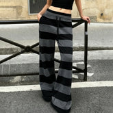 Lunivop Autumn Winter Casual Street All Match Stretch Waist Lace Up Long Pants Y2k Constrast Color Striped Trousers Harajuku Soft Pant