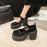 Lunivop Women Pumps Platform Mary Jane Shoes Super High Chunky Heels Autumn New Patent Leather Belt Buckle Gothic Lolita Shoes