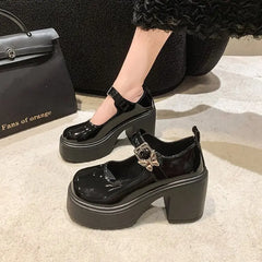 Lunivop Women Pumps Platform Mary Jane Shoes Super High Chunky Heels Autumn New Patent Leather Belt Buckle Gothic Lolita Shoes