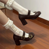 Lunivop New Spring Thick Heel Women Mary Jane Shoes Fashion Metal Buckle Strap Shoes Ladies Vintage Dress Leather Pumps