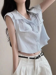 Lunivop Cropped Flying Sleeve Shirt Women Sexy Slim Korean Elegant Blouse Casual Design Sweet Female Summer Vintage New Short Tops