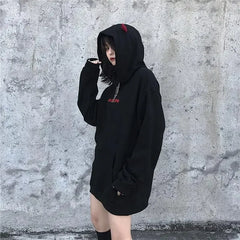 Lunivop Autumn Korean Black Demon Wing Letter Sweatshirts Women Hip Hop High Street Y2k Vintage Hooded Grunge Sudadera Mujer Harajuku