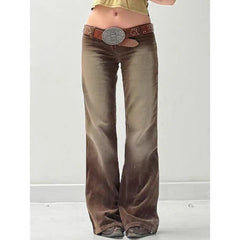 Lunivop Brown Jeans Women High Waist American Plus Size Wide Leg Pants 90s Vintage Straight Baggy 2000s Denim Trousers Mom Oversize Pant