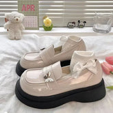 Lunivop Woman Footwear with Medium Heels Kawaii Metal Decoration Normal Leather Casual Beige Shoes for Women Round Toe Cute Loafers A E