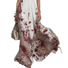 Lunivop Summer Hanging Neck Sleeveless Waist Party Maxi Dress Women Elegant Hollow Floral Print Pleated Lady Chic Evening Gown Vacation