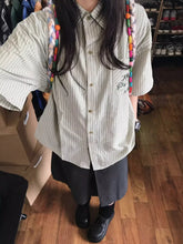 Lunivop Japanese Vintage Lapel Neck Striped Shirts Women Summer E-Girl Loose Short Sleeve Blouses Y2k Grunge Mid-length Blusas Mujer