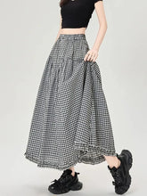 Lunivop Vintage Plaid Long Skirts Women Loose Y2K High Waist A Line Skirts Japan Retro Casual All Match Black White Plaid Skirt New