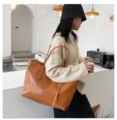 Lunivop Vintage Large Capacity Black Handbag Women Versatile Crocodile Pattern Tote Bag Ladies Fashion Leather Shoulder Bags