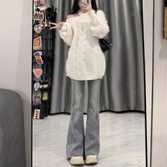 Lunivop Retro Light Blue Micro Flare Jeans Women Korean Vintage Streetwear Slim Fit Lady Elastic Hight Waist Thin Baggy Denim Pants