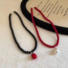 Lunivop Glass Bead Neckchain Vibrant Color Pearl Drop Pendant Necklace Stylish Choker Ornament Anniversary Birthday Gift D0LC
