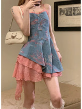Lunivop Chic Fashion Women Harajuku Irregular Patchwork Denim Camisole Dresses Summer New Contrast Colar Mini