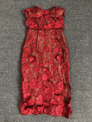 Lunivop Fashionable Solid Mesh Embroidered 3D Flower Women's Dresses Strapless Sleeveless High Waist Dress New Tide