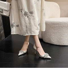 Lunivop Women New Satin White Fashion Shiny Rhinestone High Heels Sexy Pointed Wedding Bridal Shoes for Woman Elegant Pumps Zapatos