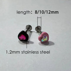 Lunivop 1pc Pink Heart Shape Stainless Steel Lip Stud Cute Y2K Fashion Double Color Labret Piercing Ear Bone Cartilage Jewelry Wholesale