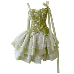 Lunivop Light Luxury Lace-up Dress Women Spliced Embroidery Suspender Ballet Style Cake Fluffy Dresses Female