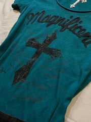Lunivop Y2k Gothic Cross Letter Print Women T-Shirts Short Sleeve American Retro Tees Slim Subculture Punk Streetwear Summer