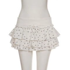 Lunivop Sweet Fashion Star Printed Color-Block Elastic Double-Layer Cake Skirts Y2K Girls Slimming Versatile Mini Skirts Women