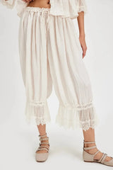 Lunivop Bloomers Pants for Women Y2K Lace Trim Vintage Pantaloons Cute Ruffled Pumpkin Long Pants Capri Pajama Bottoms Casual Streetwear