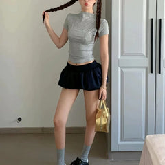 Lunivop Korean Style Sweet Mini Skirt Kawaii Black Low Waist Ruffle Short Skirts Gothic Sexy Harajuku Casual A-line Solid Skirt