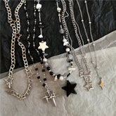 Lunivop Vintage Goth Cool Star Pendant Beaded Silver Color Chain Necklace For Women Men Aesthetic Kpop Grunge Y2K EMO Jewely Accessory