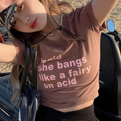 Lunivop Aesthetic women's T-shirt Y2K brown Print Short Sleeve Streetwear Harajuku Summer Top Woman Clothes vintage crop top E-girl топ