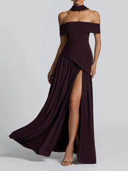Lunivop 2000s European fairycore Elegant One Shoulder Solid Color retro Dress Fashionable Sexy backless High slit Women's Long Dress