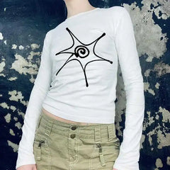 Lunivop Y2k Clothes Emo Aesthetic Women Letter Girls Gothic Crop Top Streetwear Grunge Baby Tee 90s Vintage Casual Long Sleeved T-shirt