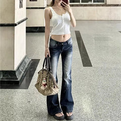 Lunivop Women Fashion Washed Denim Flares Pants Korean Style Low-Waist Slimming Wide Leg Jeans Female Streetwear Sexy Slim Y2K Trousers