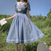 Lunivop Japanese Sailor Suit Summer Womens Dresses Preppy Style Lolita JK Midi Dresses Casual Sailor Collar Elegant Party Dress