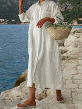 Lunivop New Summer Women's Cotton Linen Shirt Beach Vacation Style Shirt Skirt Flip Collar Pocket Long Sleeve Sun Protection Robe