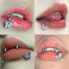 Lunivop 1pc Aesthetic Butterfly Lip Stud Stainless Steel Labret Piercing Y2K Sweet Cool Sparkling Zircon Cartilage Accessories Jewelry