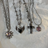 Lunivop Y2K Fashion Peach Heart Water Drop Pendant Necklace Women Black Crystal Egirl Sweet Cool Clavicle Chain Aesthetic Jewelry