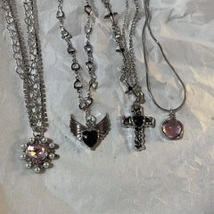 Lunivop Y2K Fashion Peach Heart Water Drop Pendant Necklace Women Black Crystal Egirl Sweet Cool Clavicle Chain Aesthetic Jewelry